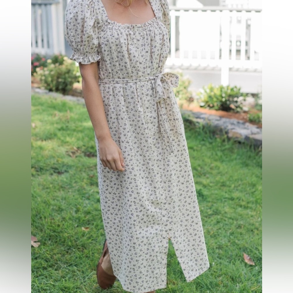 Floral Midi Dress with Puff Sleeves